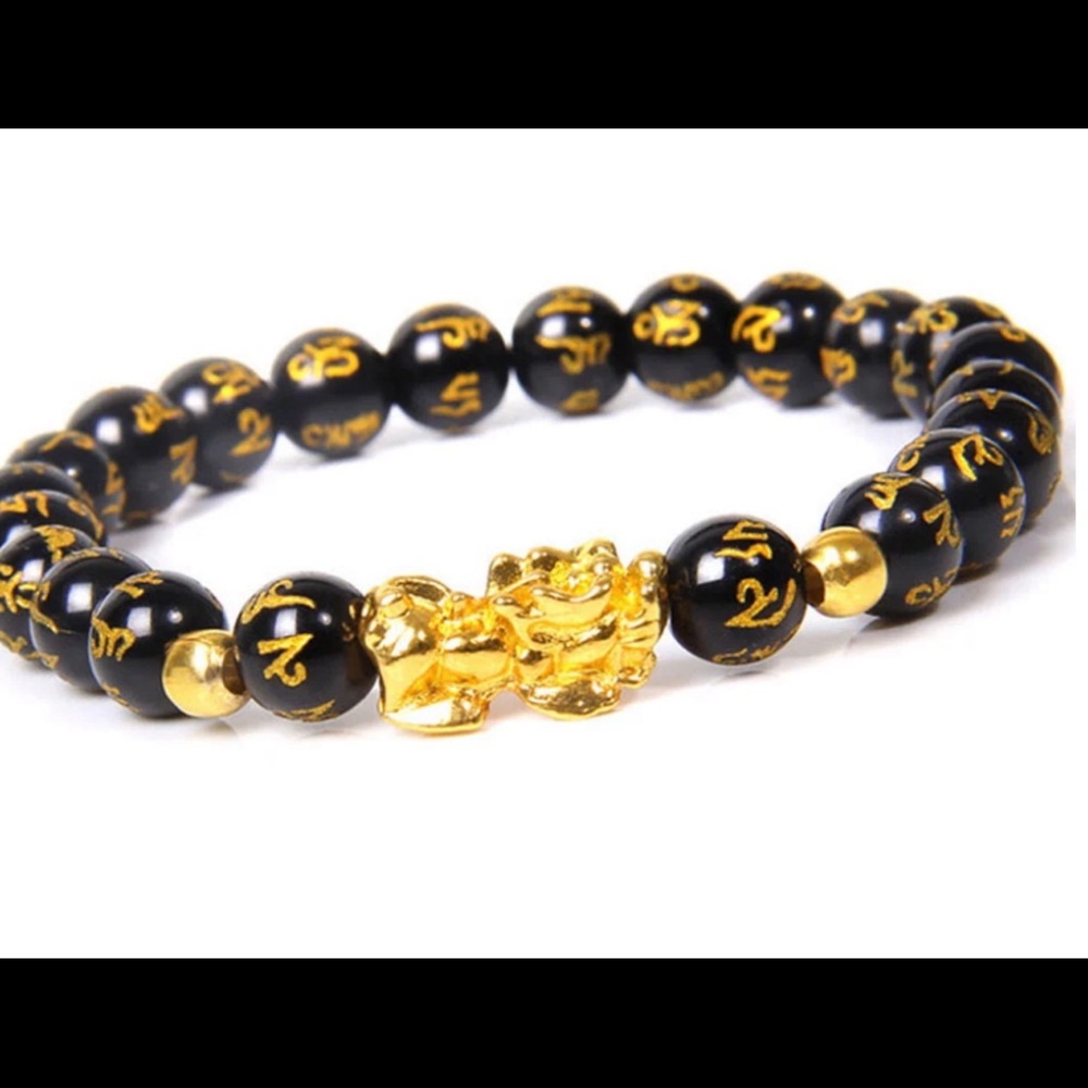 Buddha Stones FengShui Lucky Pixiu Obsidian Wealth Bracelet hand made